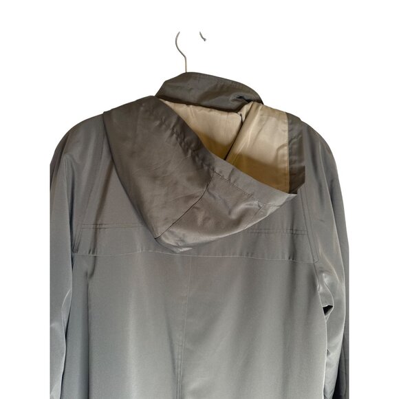 NWOT Gallery Size 12 Long Trench Coat Khaki Green Beige With Hood Rain Coat Line - Picture 7 of 16